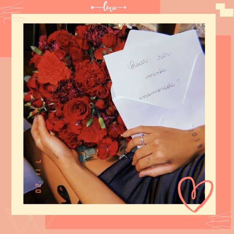 pedido de namoro flores e cartão