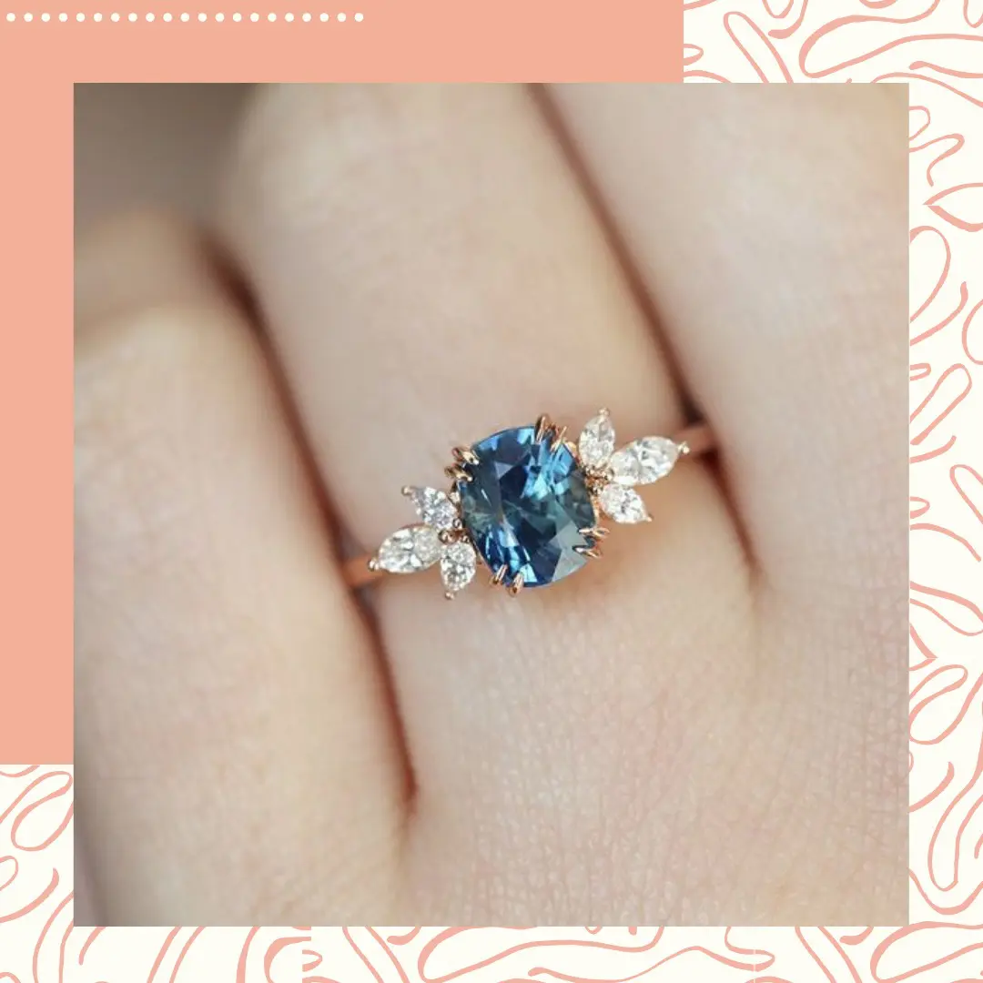 anel de noivado sofisticado com pedra de turmalina azul e diamantes