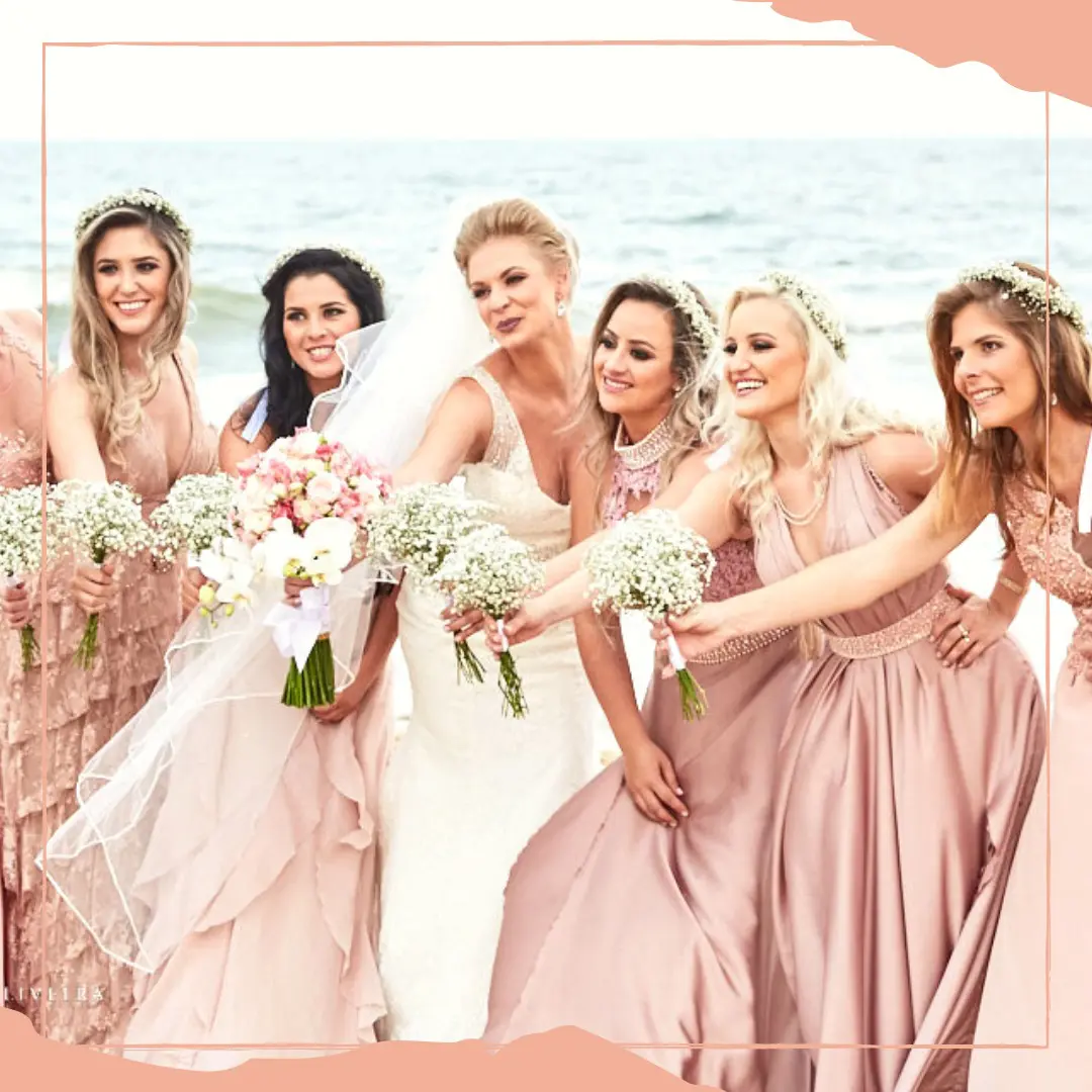 madrinhas da noiva com vestidos rosas