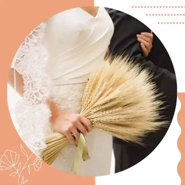 lindo arranjo de folhas de trigo para buque de noiva