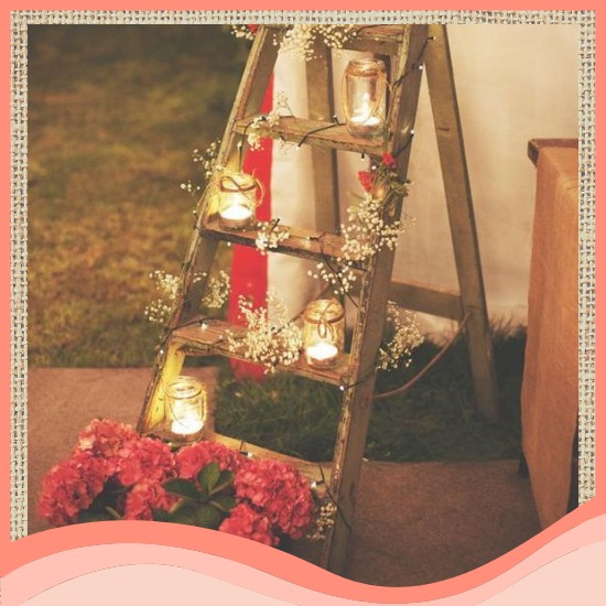 escada decorada para casamento rústico
