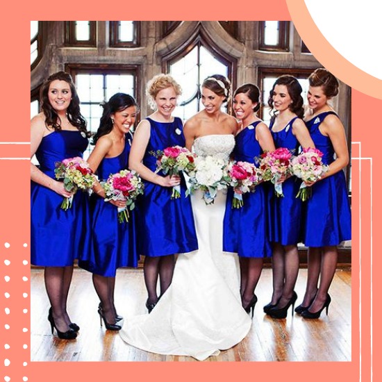 madrinhas de casamento com vestido azul médio