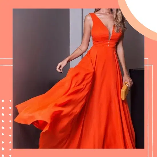 vestido de madrinha de casamento laranja longo