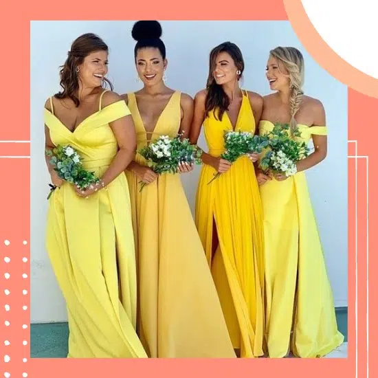 vestido de madrinhas de casamento em tons de amarelo