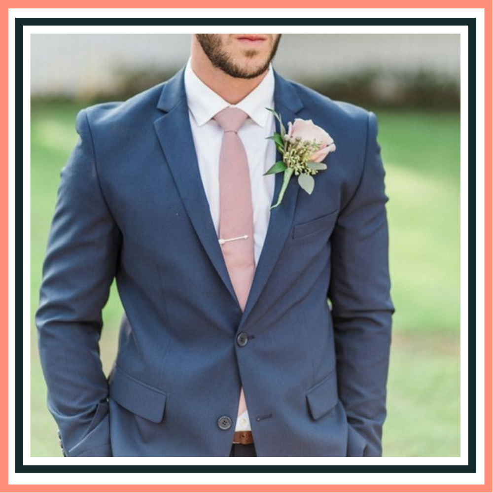 terno para noivo azul com gravata rosa