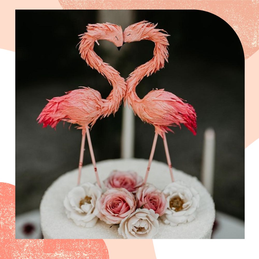 topo de bolo de casamento flamingos