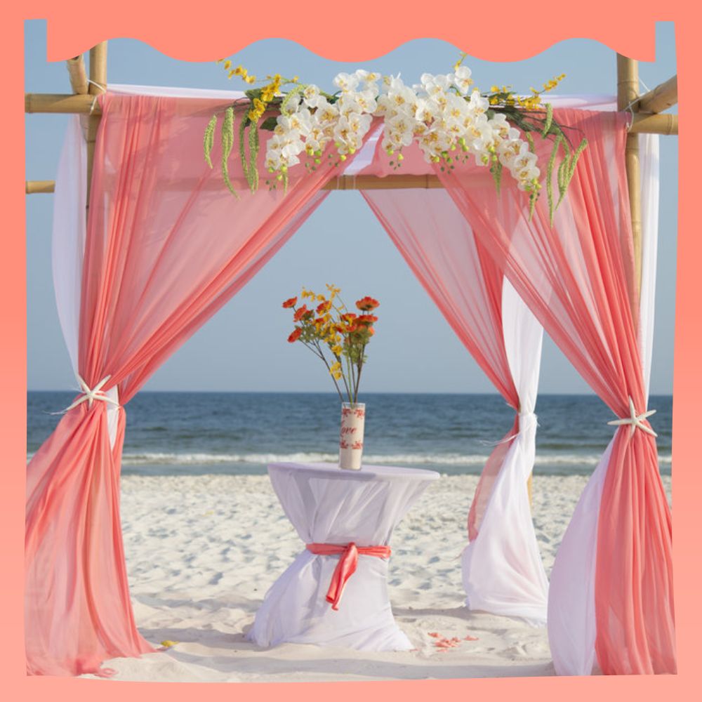 decoração de casamento simples na praia rosa e branco
