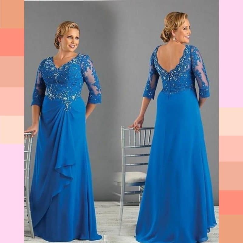 vestido azul para mãe da noiva com detalhes