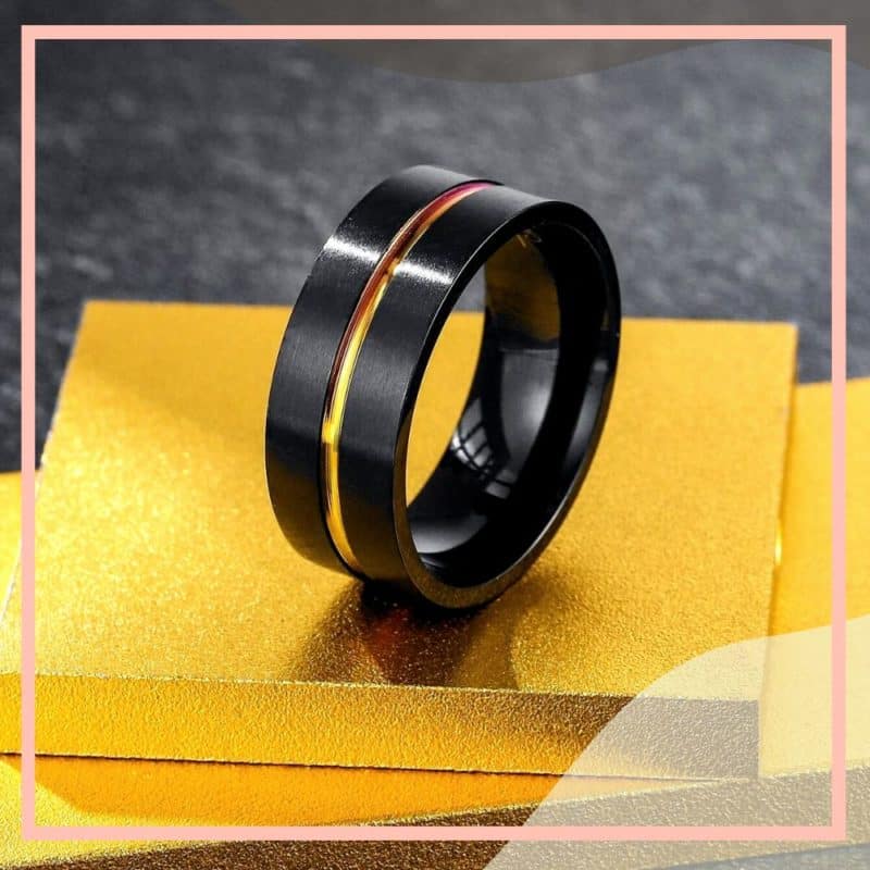 anel masculino tungstenio preto e amarelo
