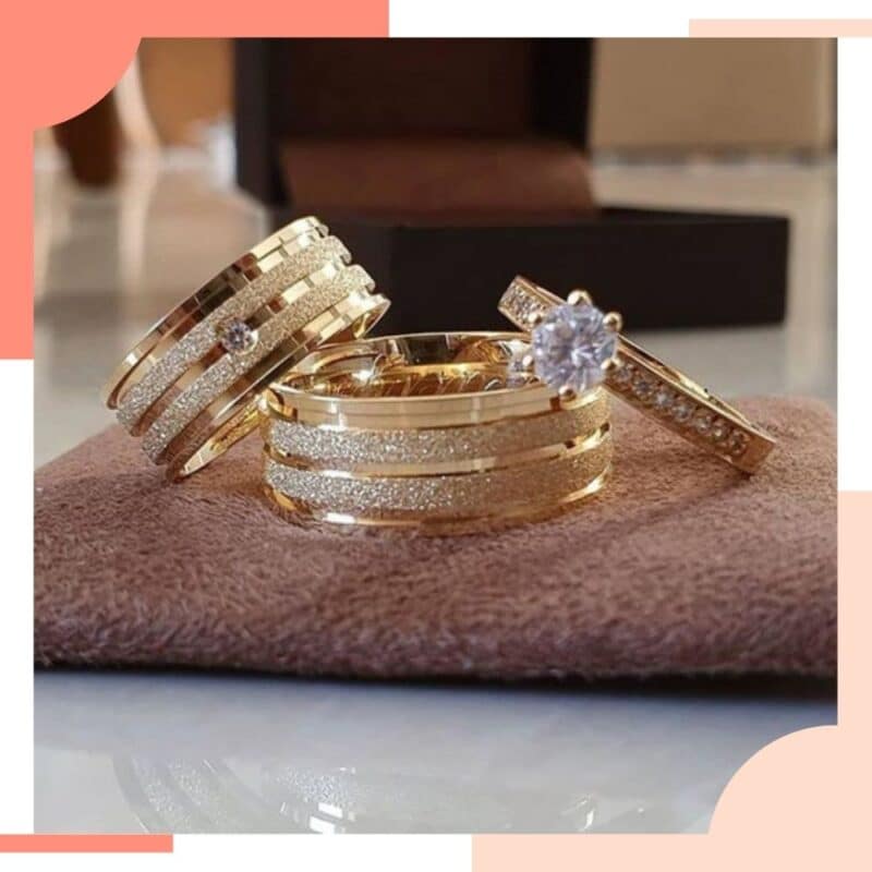 aliança de casamento grossa de ouro com filetes diamantados