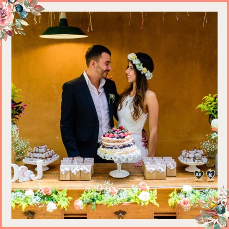 mesa do bolo com pré wedding