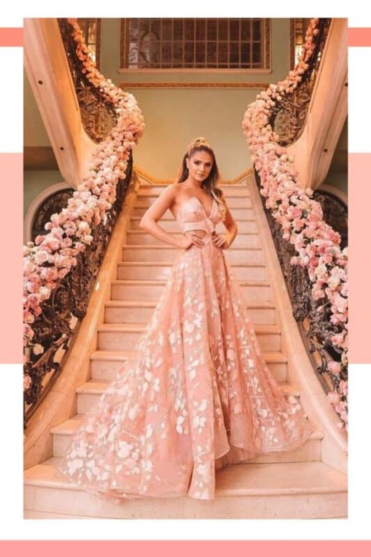 vestido de noiva princesa rosa salmão