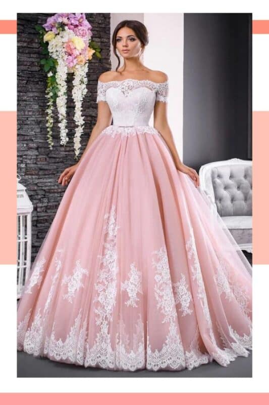 vestido de noiva rosa claro com branco princesa