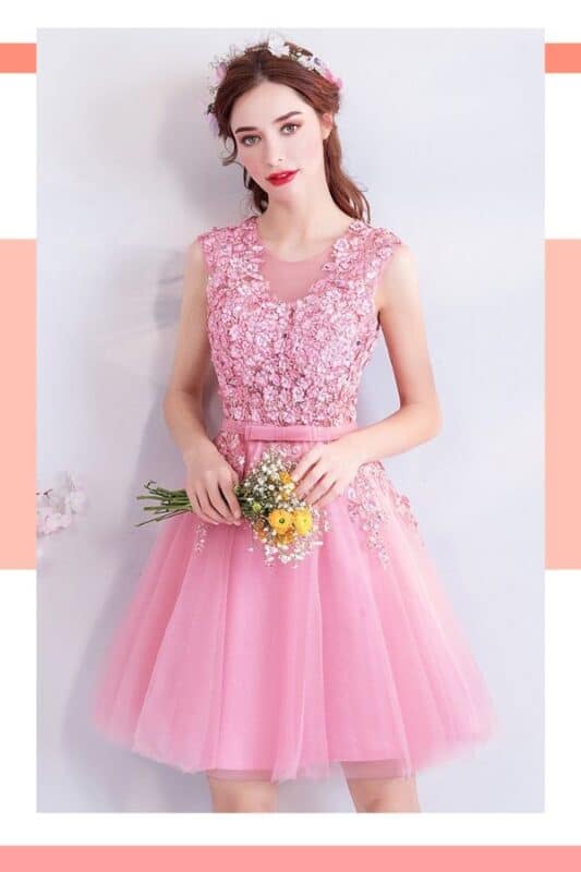 vestido de noiva rosa claro curto