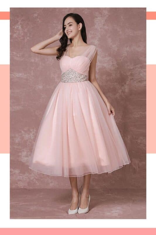 vestido de noiva rosa claro midi