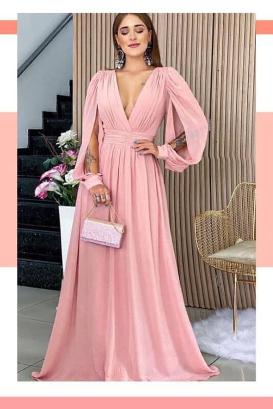 vestido de noiva rosa para noite
