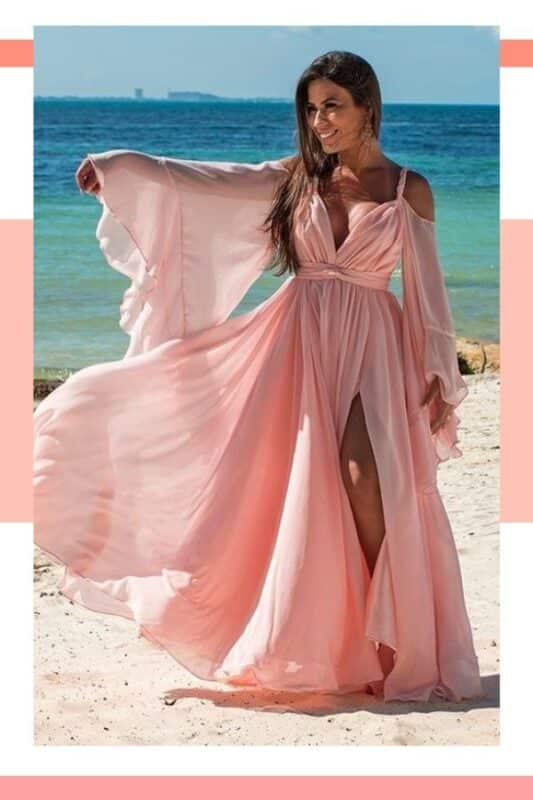vestido de noiva rosa praia