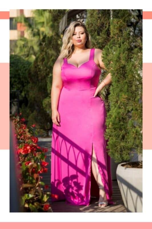 vestido de noiva rosa vibrante plus size
