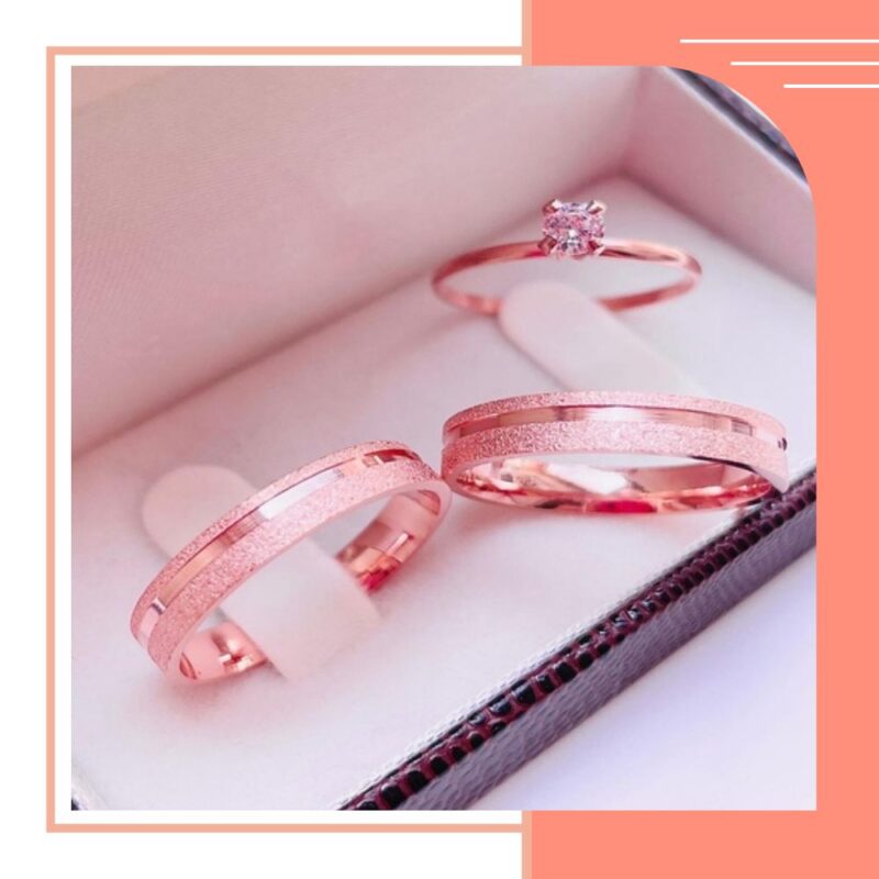 aliança de namoro fina rosé diamantada