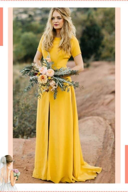 vestido de noiva civil amarelo longo