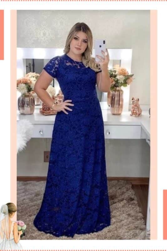 vestido de noiva civil azul escuro longo