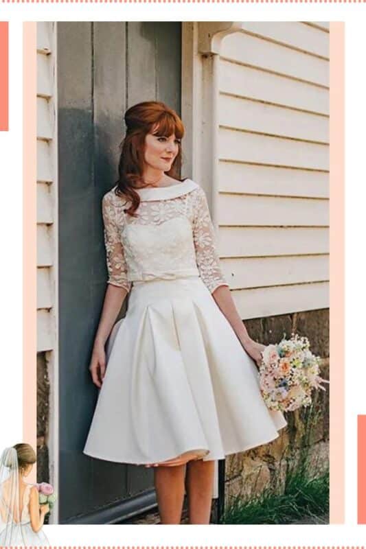 vestido de noiva civil branco midi elegante