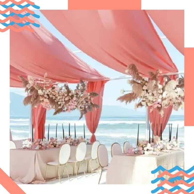 decoração de casamento na praia cortinas rosa