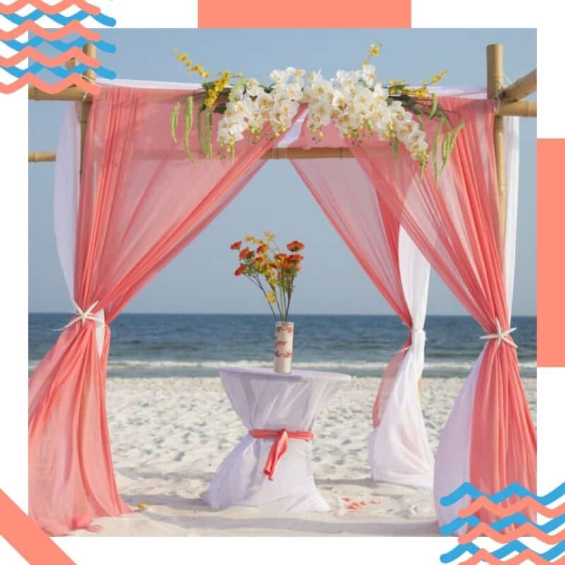 decoração de casamento na praia tule rosa