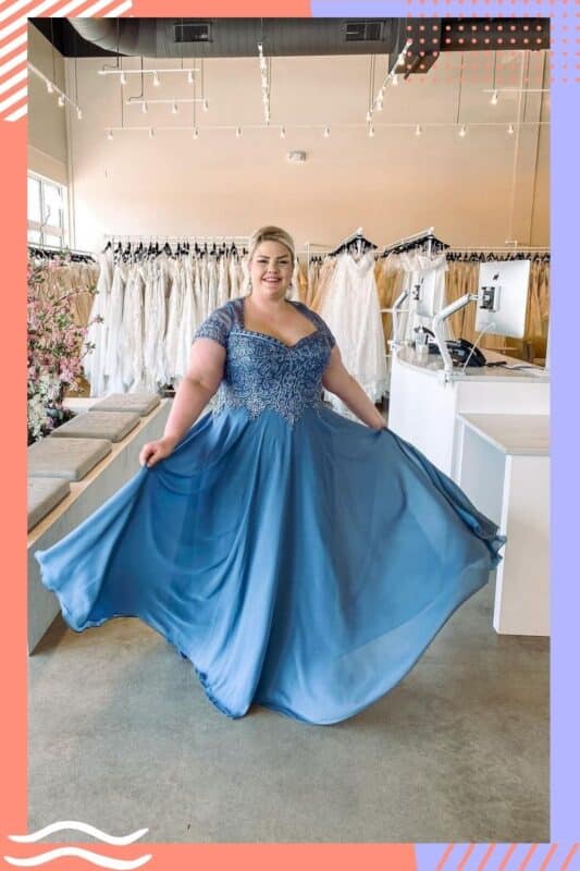 vestido de noiva azul claro plus size