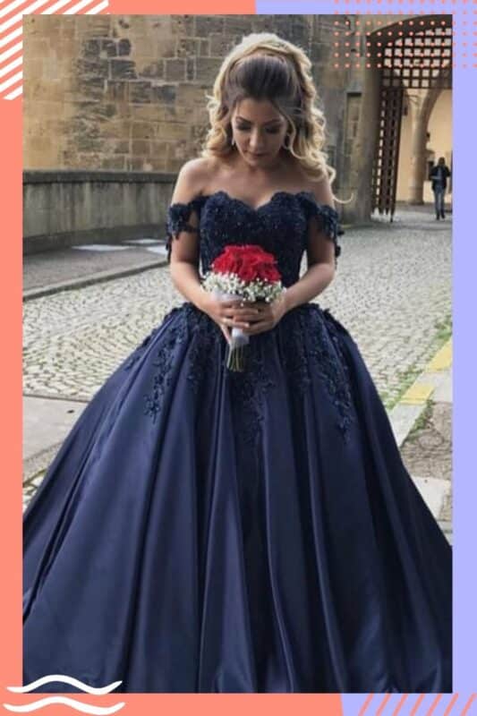 vestido de noiva azul escuro princesa