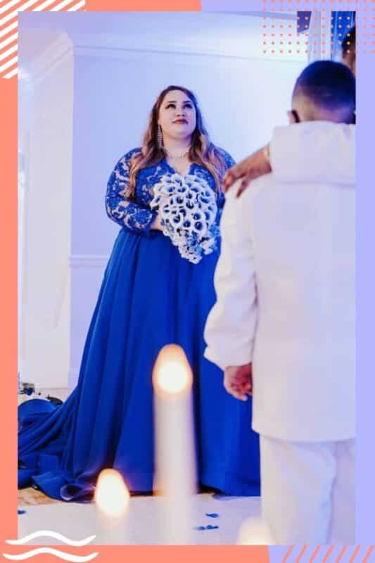 vestido de noiva azul royal plus size