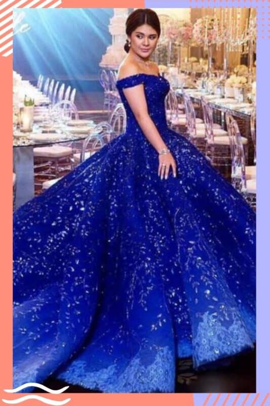 vestido de noiva azul royal princesa brilhante