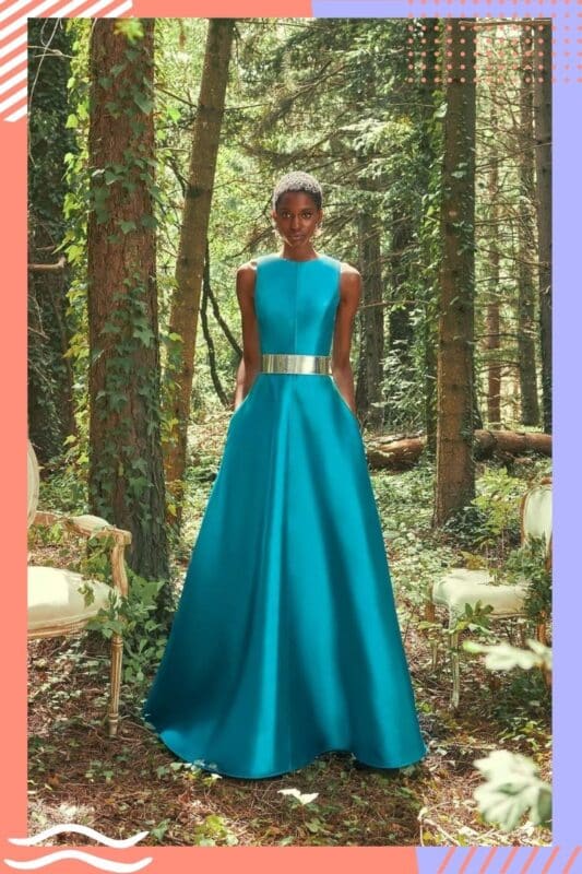 vestido de noiva azul turquesa longo