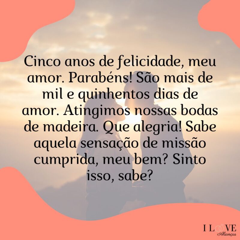 bodas de 5 anos de casados mensagem de felicidade