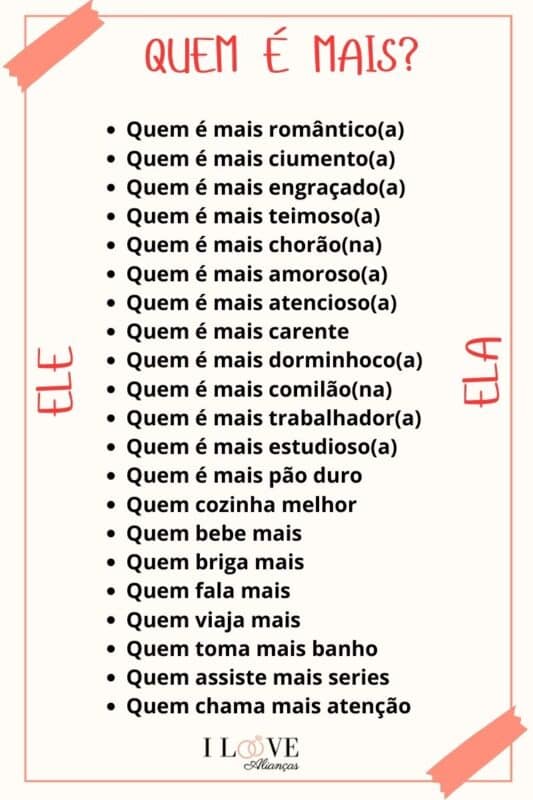 Quiz para casais ♥  Quiz para casal, Brincadeiras de casal, Brincadeiras  para casais