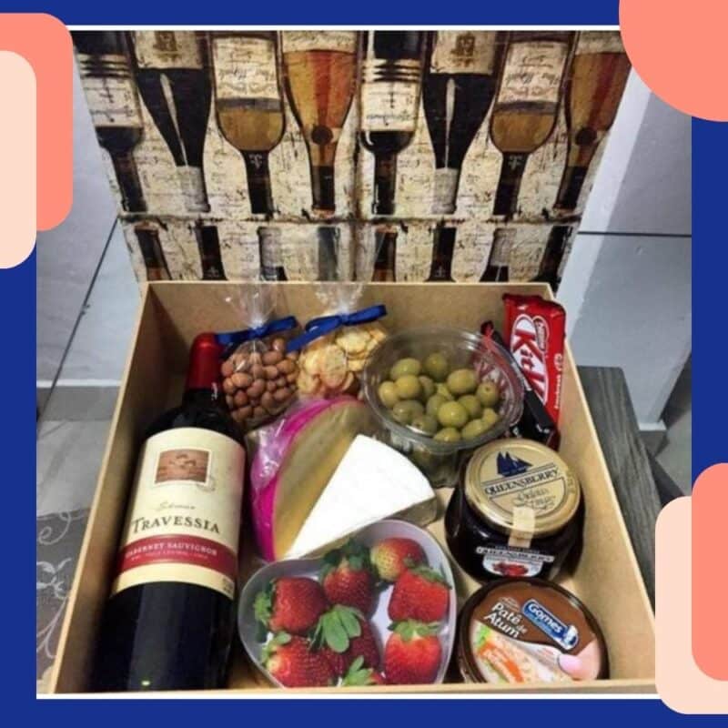 presente para marido caixa de vinho e frutas