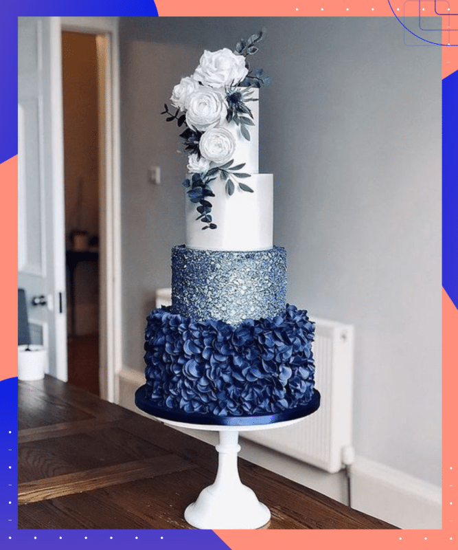 bolo de casamento azul escuro