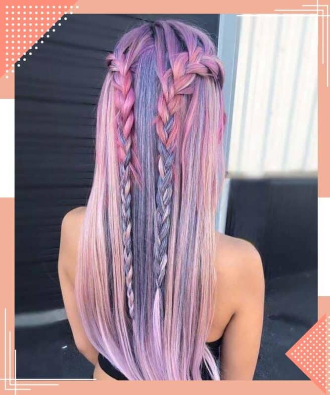 cabelo colorido com trança para madrinha de casamento