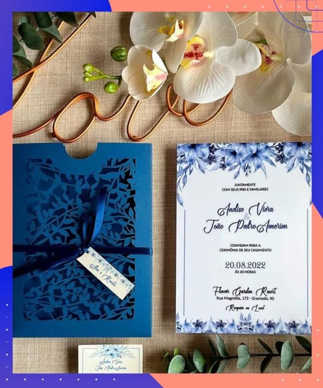 casamento azul convite moderno