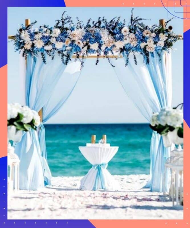 casamento na praia decoracao azul claro
