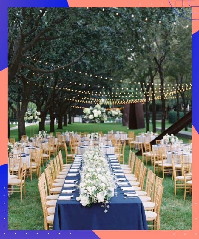 decoração de casamento azul ao ar livre