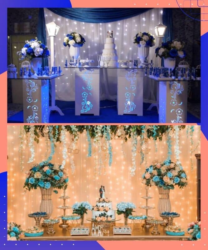 decoração de casamento azul mesa de doces
