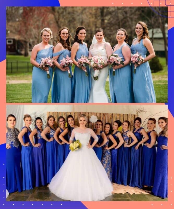 noiva e madrinhas de casamento vestidos azuis