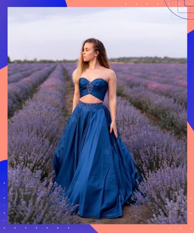 vestido de noiva azul no campo