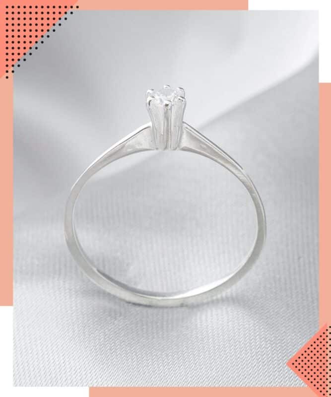 anel solitário tradicional de prata