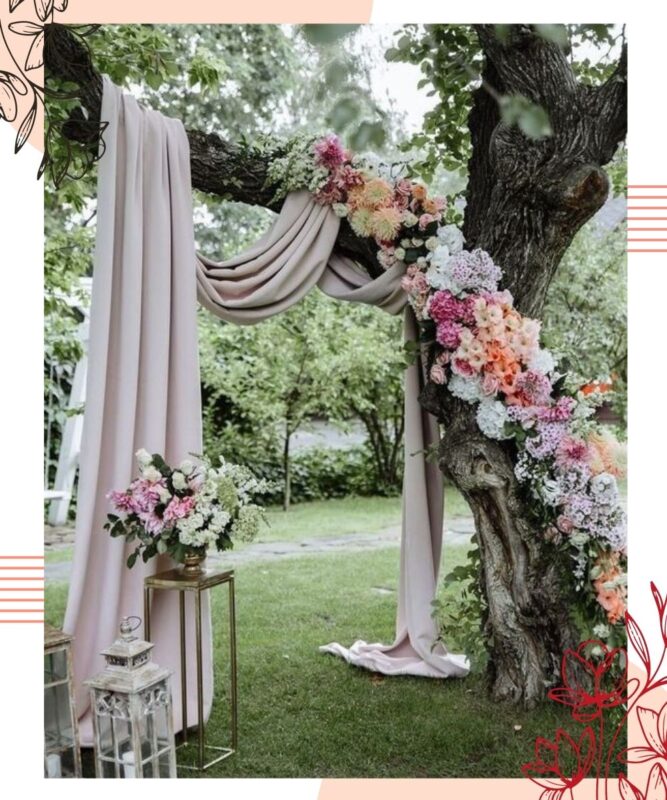 arco de flores e tecido para casamento