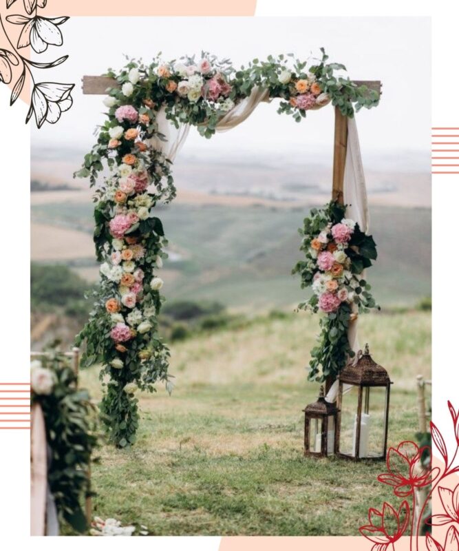 arco de flores para casamento na montanha