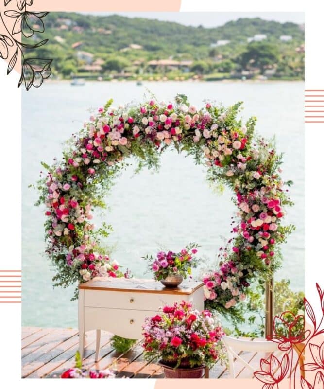 arco de flores para casamento redondo colorido