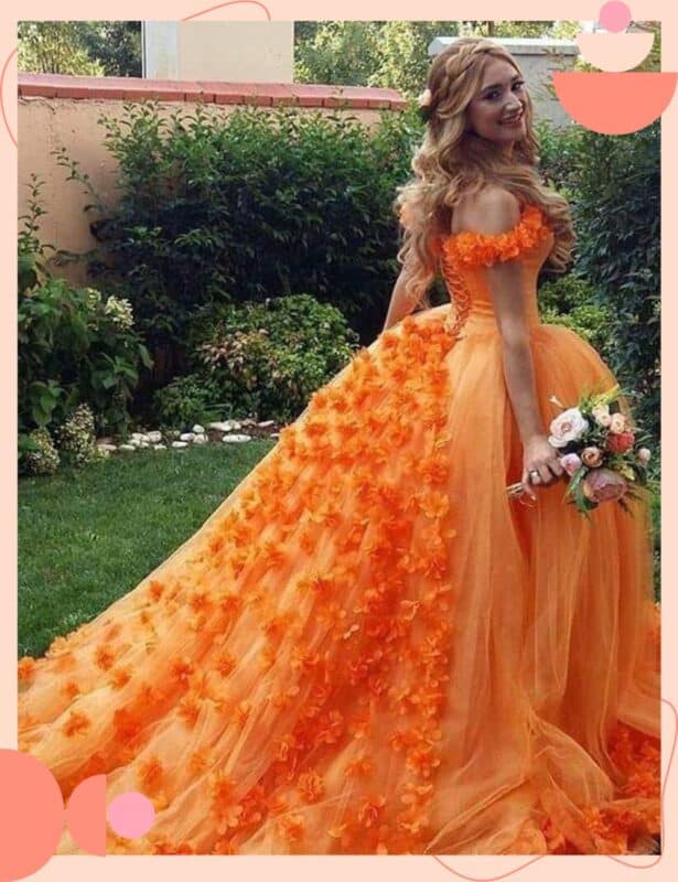 vestido colorido laranja para noiva