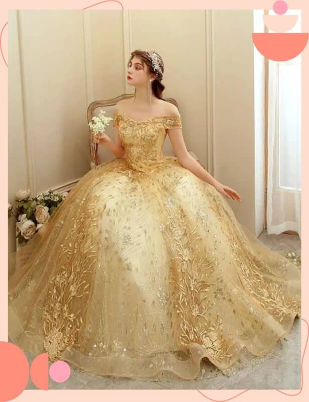 vestido de noiva colorido dourado